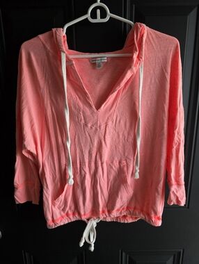 American Eagle Outfitters Coral Pink V-Neck Hoodie